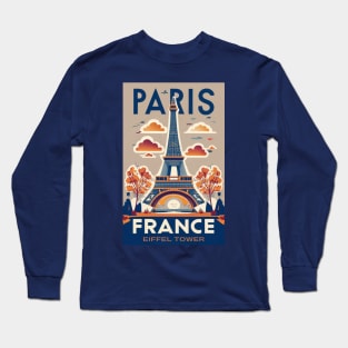 A Vintage Travel Art of the Eiffel Tower in Paris - France Long Sleeve T-Shirt